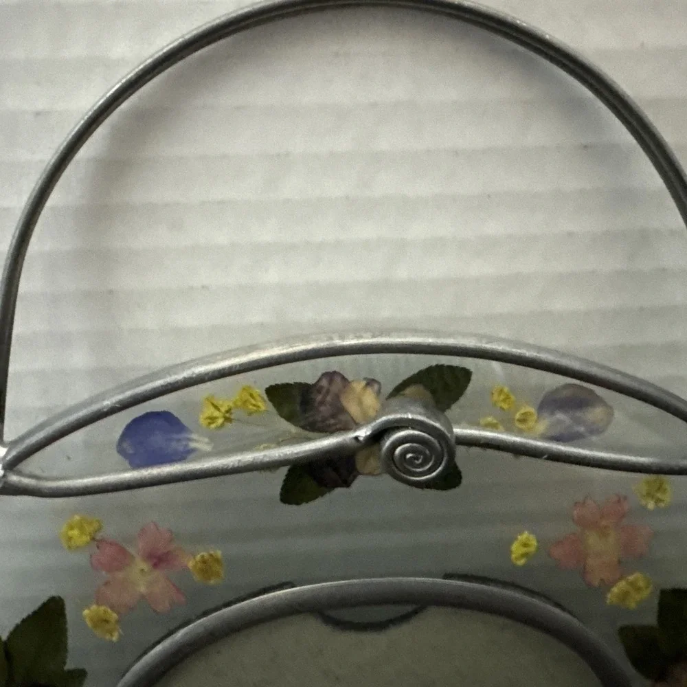 Vintage Pressed Spring Flowers Lead & Glass Picture‎ Frame 3